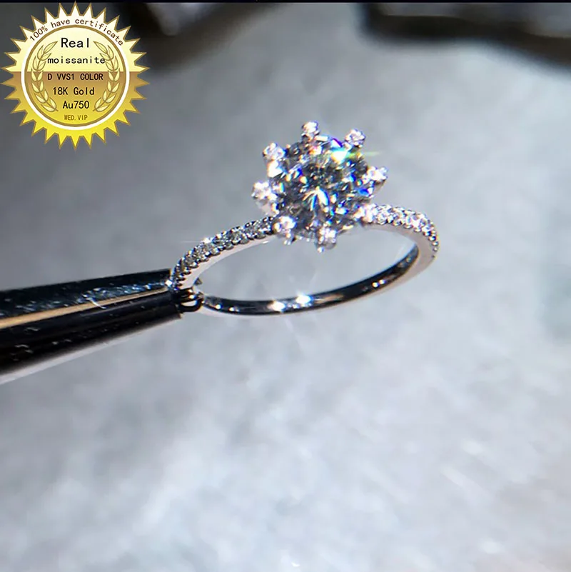 

18K кольцо goldr 1ct DVVS moissanite обручальное кольцо и свадебные ювелирные изделия с сертификатом 0064