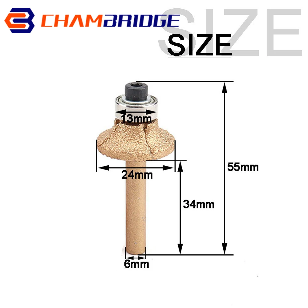 Imagem -02 - Diamante Roteador Bits com mm Haste Redonda para Granito Mármore Roteador Cortador de Perfil Corte Borda Pedra Gravura Ferramentas 1pc