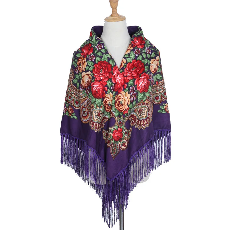 

Russian Brand Big Size Square Scarf Cotton Long Tassel Scarf Spring Winter Shawl Women Floural Female Pashmina Cape Lic