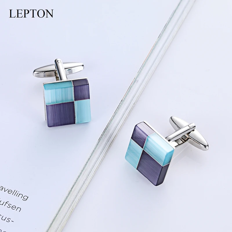 Low-Key Luxury Cat Eye Stone Cufflinks for Mens Shirt Cuffs Cufflink High Quality Square Blue Sandstone Cuff Links Best Gifts