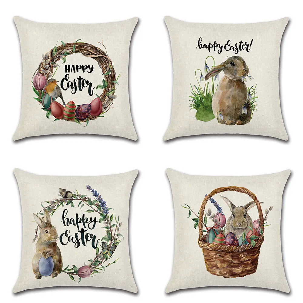 1pcs Rabbit Easter eggs  Flower basket Cushion Cover Throw Pillow Cover Nordic Room Decoration for Home Car Sofa Couch