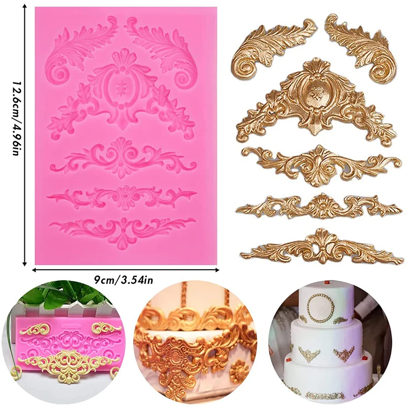 Baroque Style Curlicues Scroll Lace Fondant Silicone Mold Cake Border Decoration Cupcake Top Decoration Mold