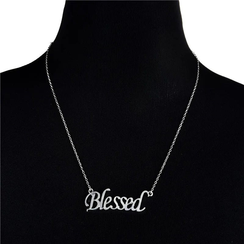 Europe/US Fashion Blessed Letter Pendant Lovely English Word Necklace Gift For Mom/Girlfriend Party Jewelry