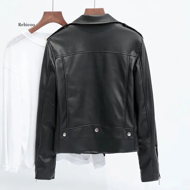 Chaqueta de cuero sintético para mujer, abrigo corto con cremallera, estilo Bomber Punk negro, prendas de vestir de piel sintética para otoño