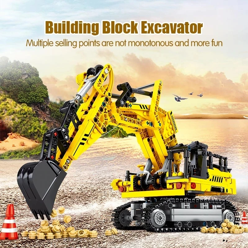 

DIY City Engineering Bulldozer Crane technical Car Mixer Truck Excavator Roller Building Blocks bricks Construction Toys Gift