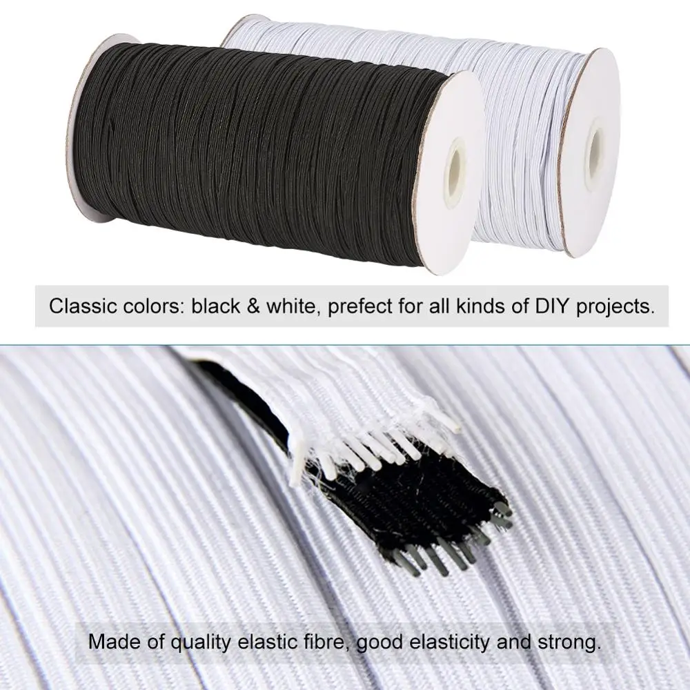 1 Roll 4/5/6/8/10/12/14mm Flat Rubber Elastic Cord Band Masks Rope Stretch for Cloth Garment Sewing Accessories DIY White Black