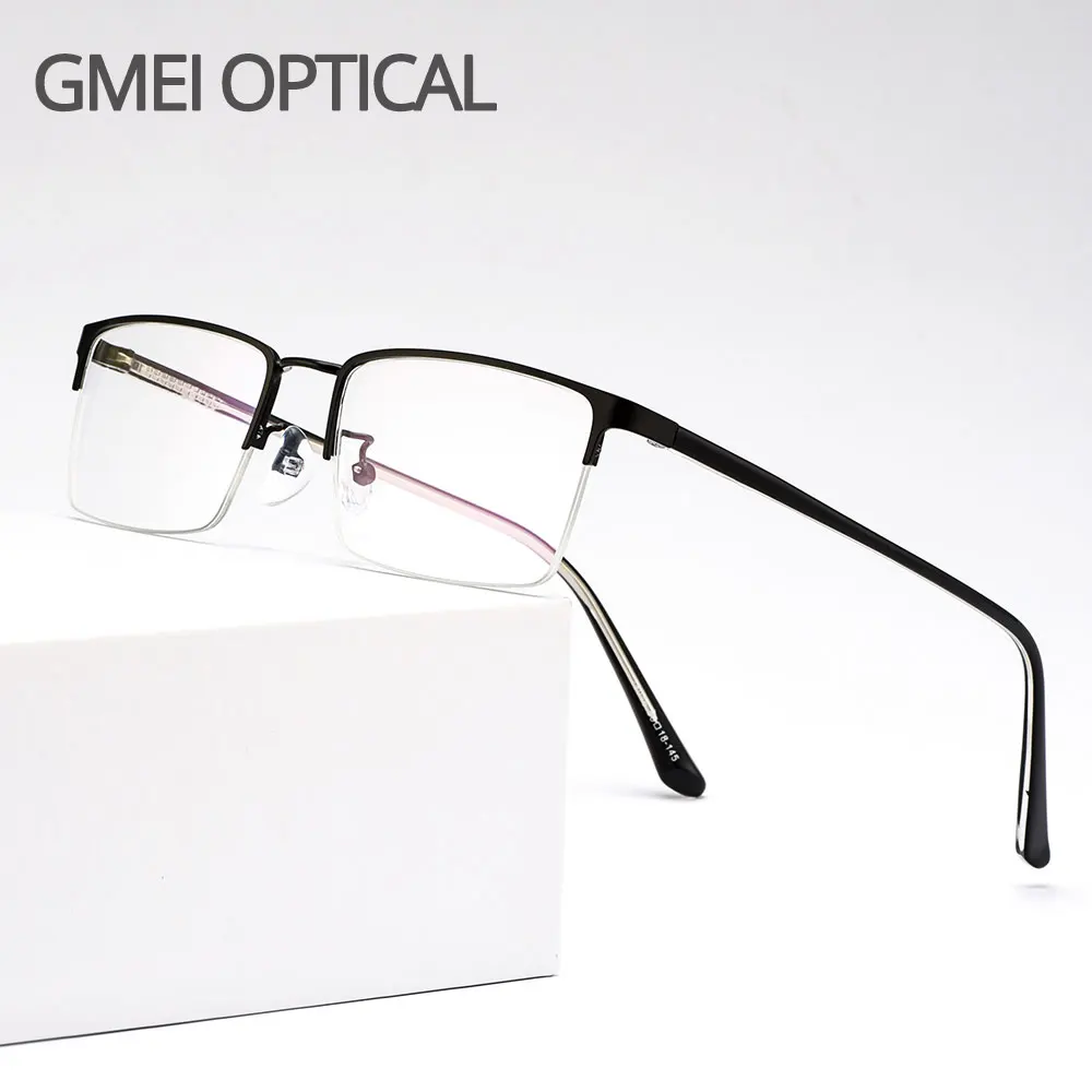 Business Semi Rim Metal Alloy Men Glasses Frame Eyeglasses Brand Designer Optical Eyewear For Man Prescription Spectacles M18046