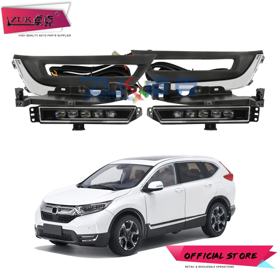 ZUK Daytime Running Light Front Bumper LED Fog Lamp Upgrade Modification Set Kit For HONDA CRV 2017 2018 2019 2020 White Color