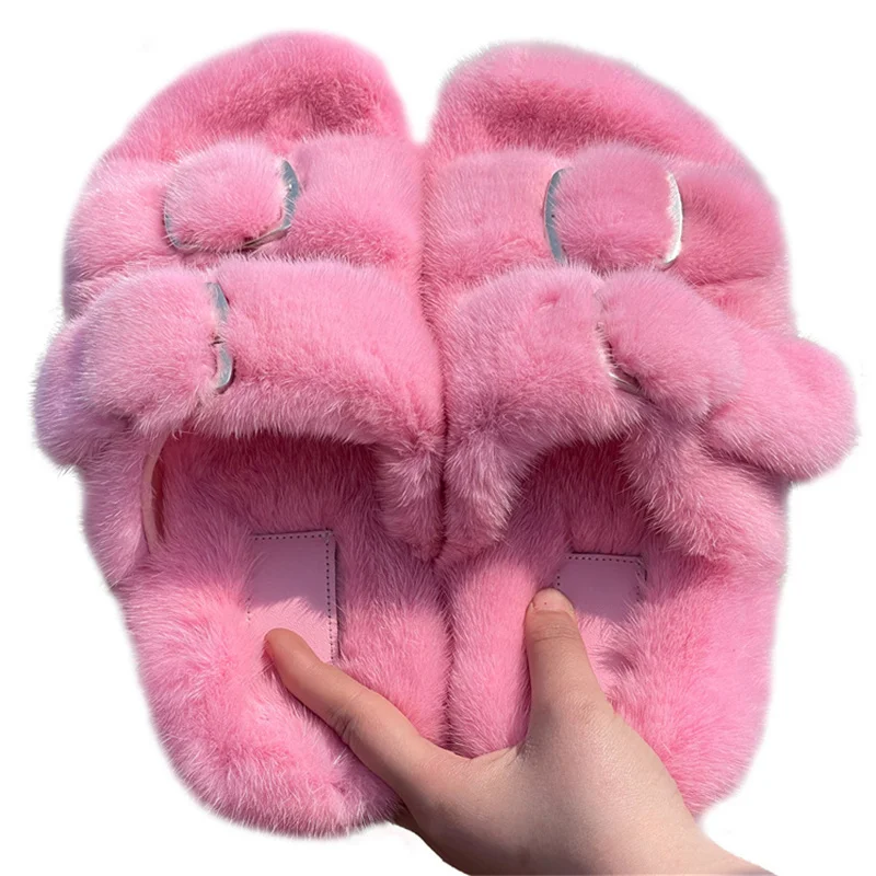 2021 New Style Ladies Mink Slippers Soft Plush Slippers Non-Slip Wear-Resistant Flat Shoes Casual Shoes Warm Indoor  Slippers