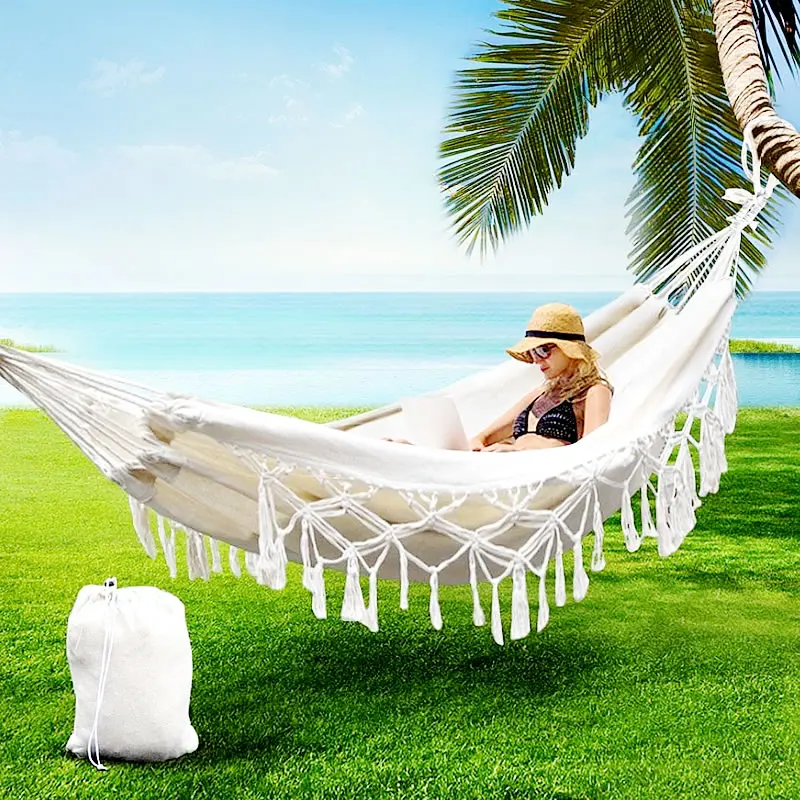 

Nordic Double Person Hammock Outdoor Garden Swing Bed Chairs Indoor Furniture Cotton Sleeping Hamaca Morocco Leisure Hanging Bed