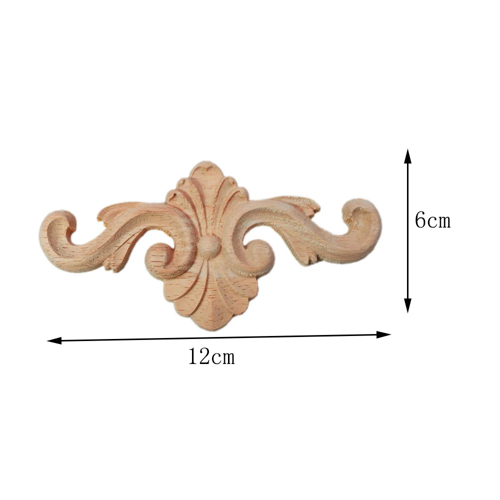 6PCS Natural Wood Appliques for Furniture Cabinet Unpainted Statues Wooden Mouldings Decal Vintage Sculptures Decor Accessories