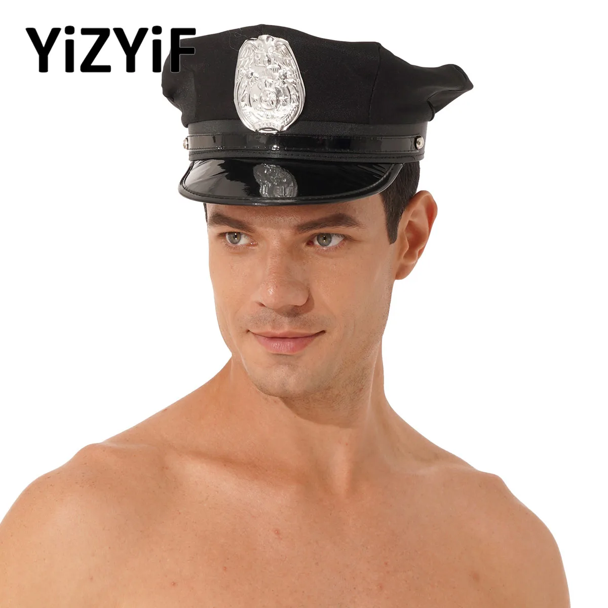 

Police Captain Role Play Hat Halloween Party Police Cosplay Costume Accessories Exotic Patent Leather Props Cap for Men