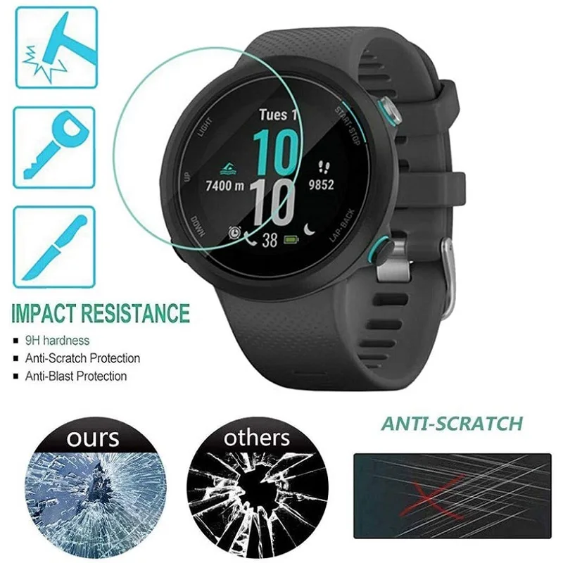 Pellicola salvaschermo 5 pezzi per Garmin Swim 2 Smart Watch rotonda Pellicola protettiva antigraffio in vetro temperato