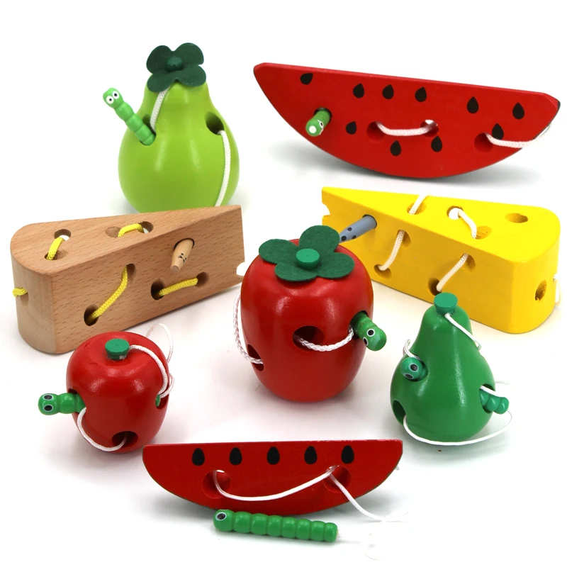 Kids Montessori Toy Worm Eat Fruit Wooden Puzzle Toy Fingers Flexible Training Twisting Worm Educational Toys for Children Gifts