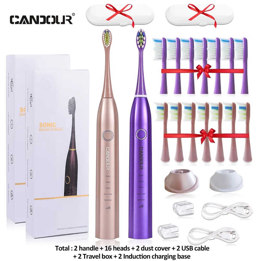 CANDOUR CD-5168 Sonic elektrikli diş fırçası 15 mod USB şarj edilebilir otomatik diş fırçası USB şarj edilebilir su geçirmez diş fırçası