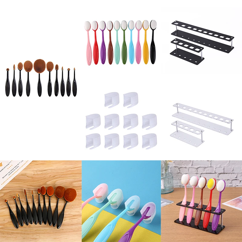 10 Hole Oval Blending Brush Holder Rack Bracket Shelf Organizer Cap Kit for Brush Display Drying DIY Drawing Painting 2021