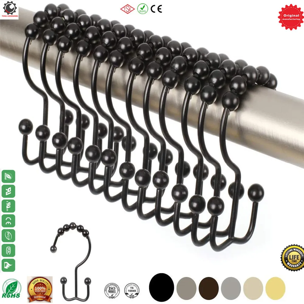 304 Stainless Steel Shower Curtain Hooks Rings Rust Resistant Hook,Roller Balls Glide on Shower Rods,Bathroom Accessories