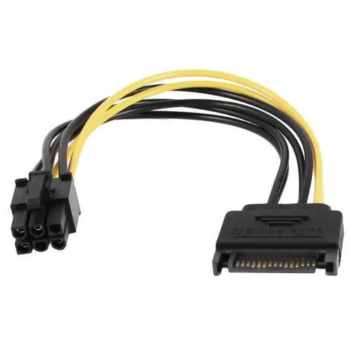 15pin SATA male to 6pin PCI-E Power Supply Cable 20cm SATA Cable 15-pin to 6 pin cable 18AWG Wire for video card