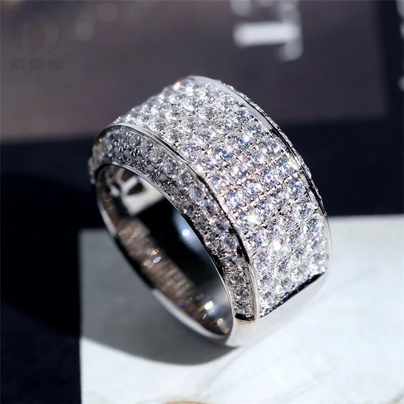 Luxury 18 White Gold Classic Couples Wedding Male Ring White Shiny 3 Ct Diamond for Men Engagement Party Fine Jewelry