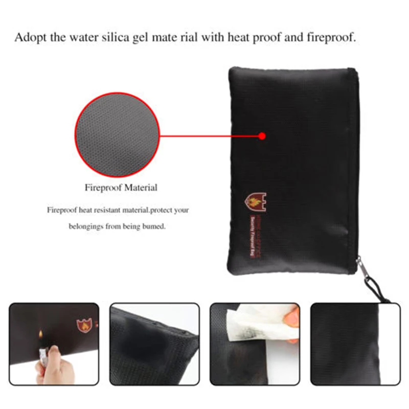 Fireproof Fire Resistant Money Safe Cash Box Secret Document Bag File Pouch Case Fireproof Bag Envelope File Folder Cash