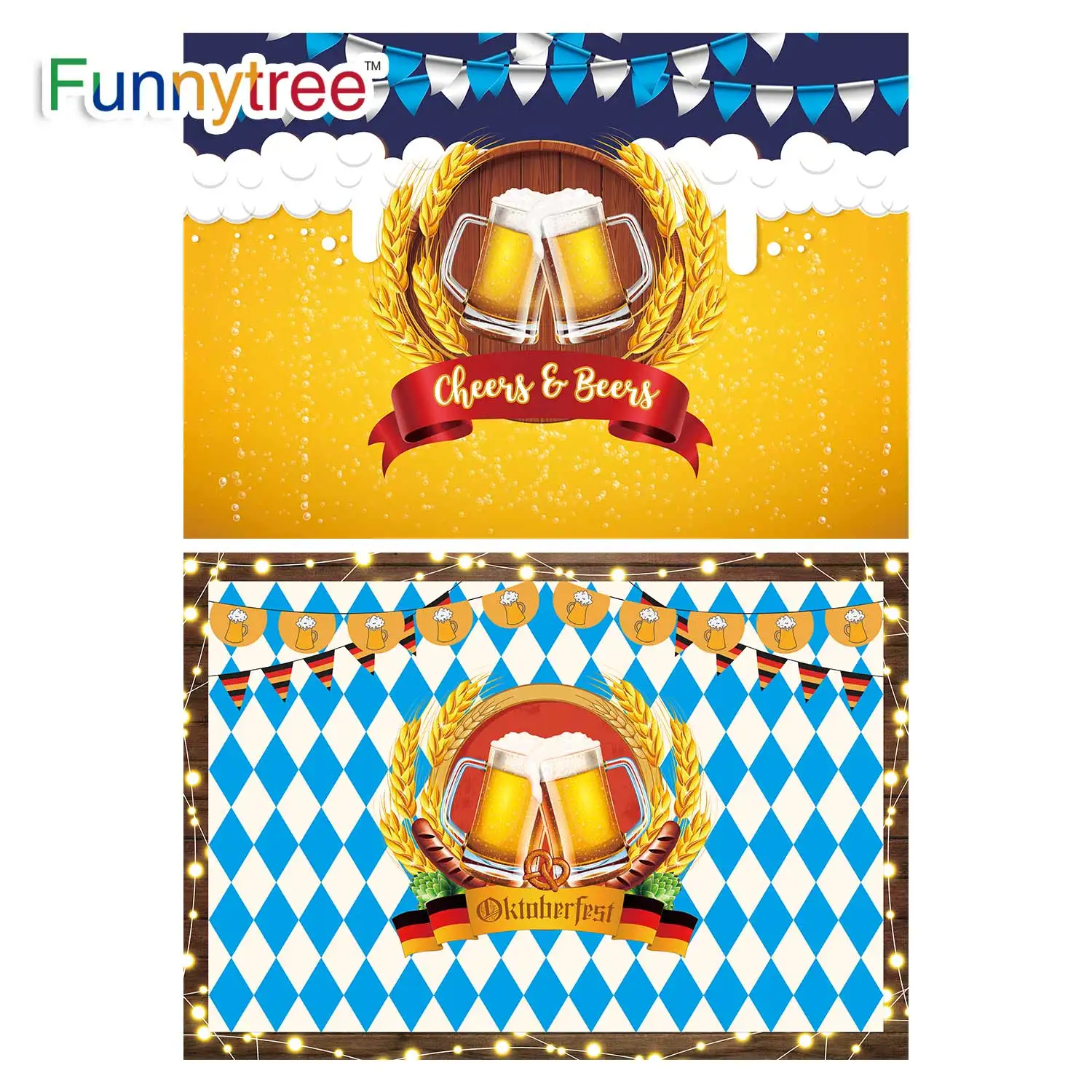 Funnytree Oktoberfest Beer Banner Germany Party Cheers Background Wheat Poster Celebration Pretzel Carnival Photozone Backdrop