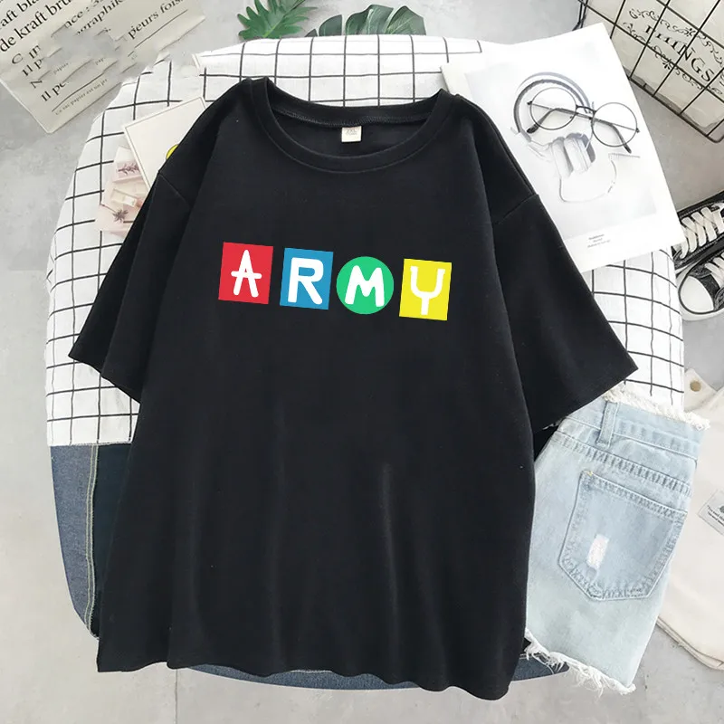 Tops Korean dynamite fans T-shirt Cartoon letter Tshirts Harajuku KPOP Graphic Tshirt Summer Women Suga T-shirt aesthetic