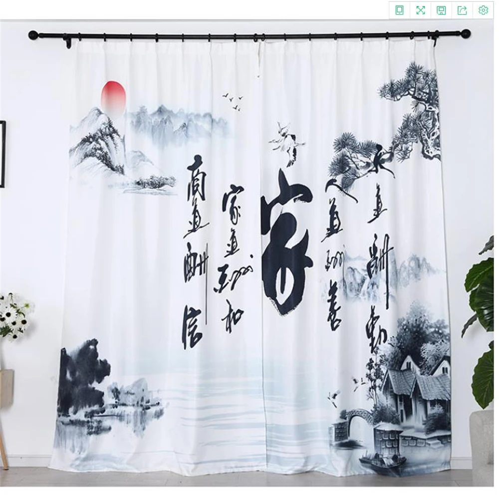 

New Chinese-style mountain study president's office curtains 3D Window Curtain For Living Room office Bedroom blackout curtains