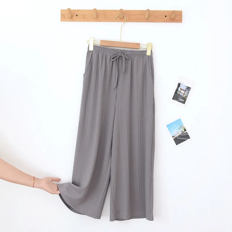 2024 New Summer Threaded Wide Leg Pants Women\'s Cropped Pants Thin Shorts Various Colors Large Size Pants pajama pants bottoms