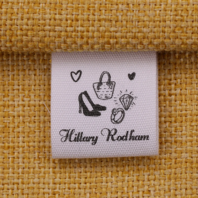 Custom Clothing Labels - Personalized Brand Organic Cotton Ribbon Labels 25x70 mm Logo or Text Sewing DIY Labels 200 pcs