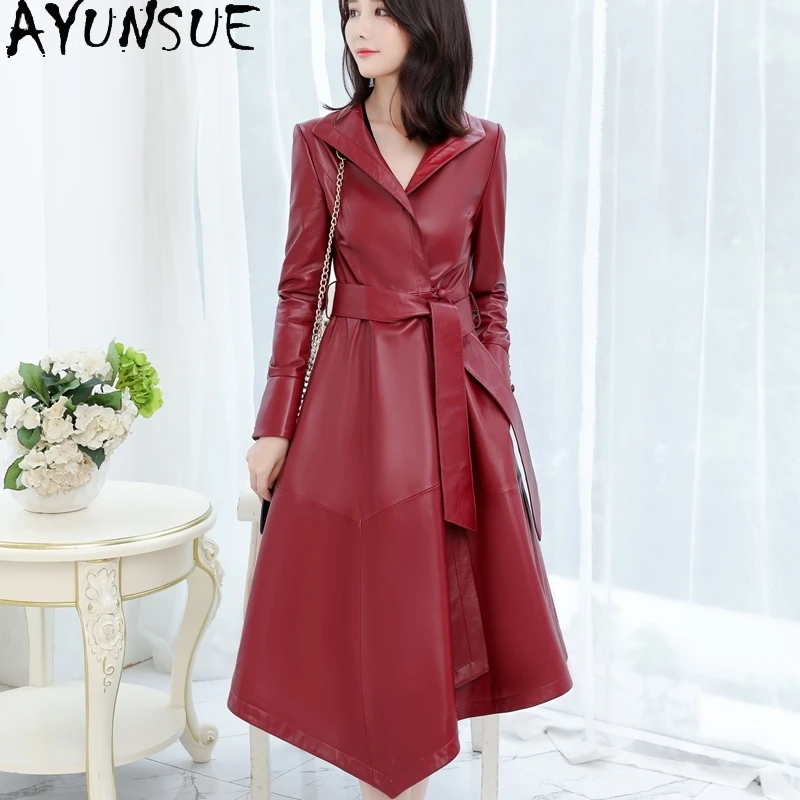 

AYUNSUE 100% Genuine Leather Jacket Women Long Sheepskin Coat Female Korean Coats and Jackets Spring Autumn 2021 Chaqueta Mujer