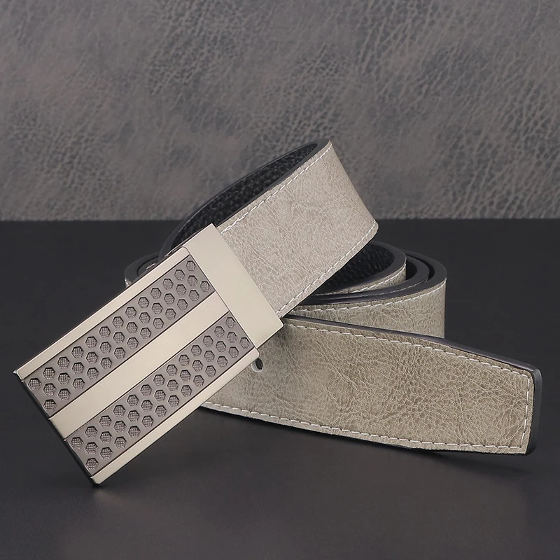 

High Quality gray slide buckle Designer Belts fashion young men blue genuine leather luxury brand cowboy cinto masculino