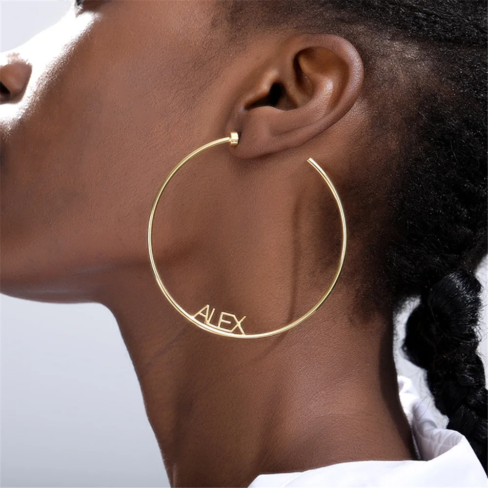 

3UMeter Custom Letter Earrings Round Big Earrings Customized Name Ear Studs Stainless Steel Nameplate Earring For Women Gift