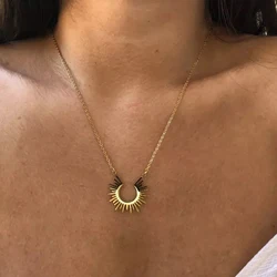 High Quality Stainless Steel Jewelry Geometric Pendant Necklace For Women Gold Color Half Circle Spiked Colar Choker Necklaces