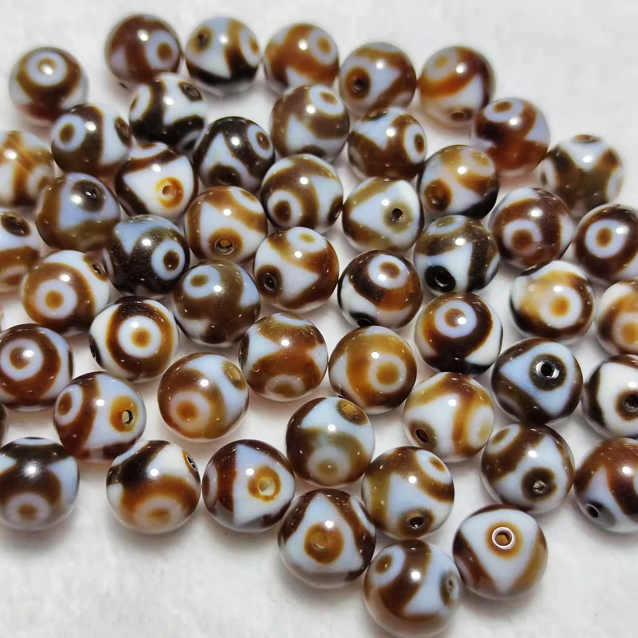 28Pcs/Lot Coffee/White Tibetan 3 Eyes Totem 12mm Round Agate Dzi Beads For Men's&Women's Jewelry DIY Wholesale Free Shipping