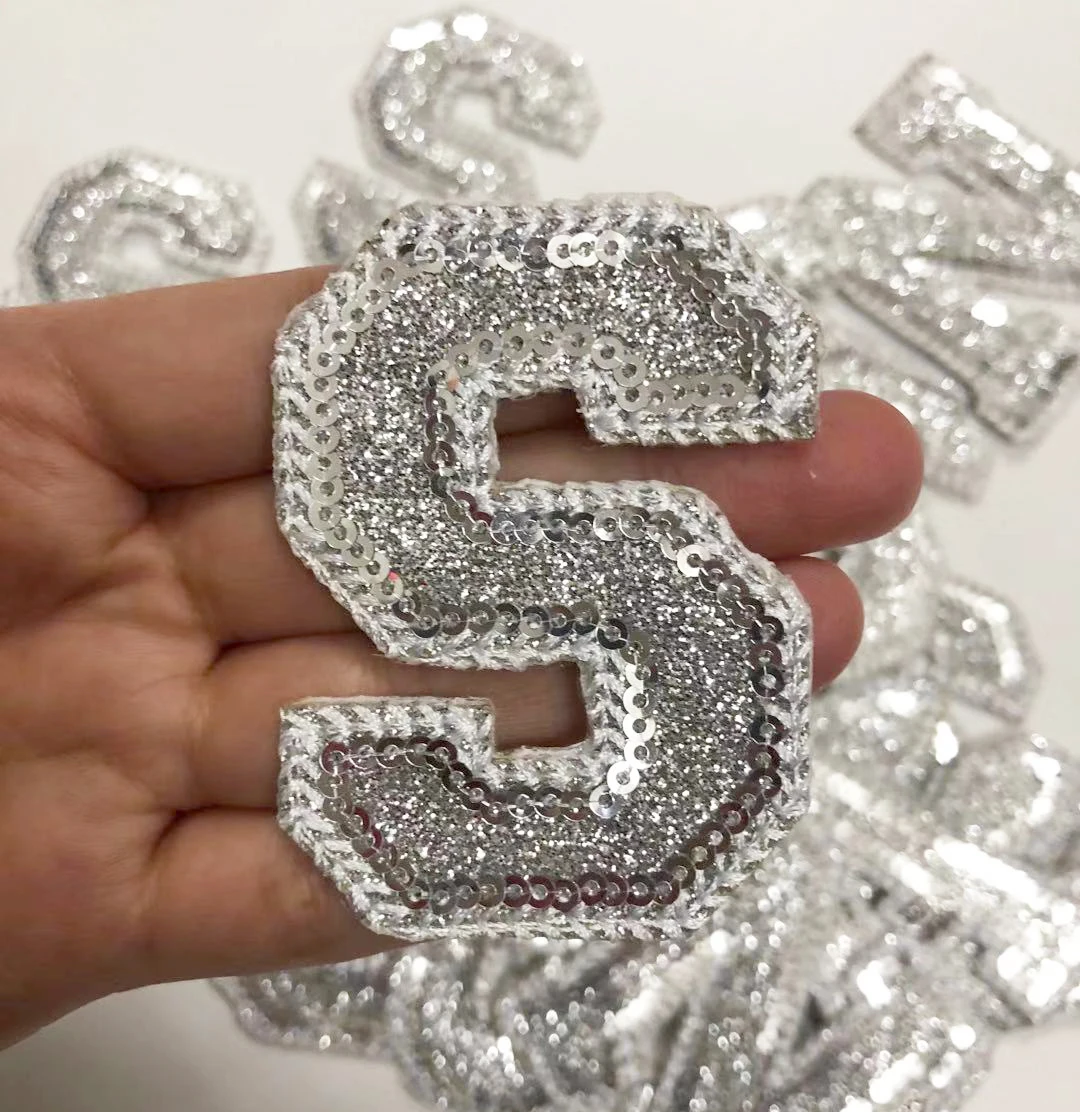 Silver Sequins Alphabet Letter Patch For Clothes Sew On Garment Accessories Embroidered Applique Decoration Repair Patches