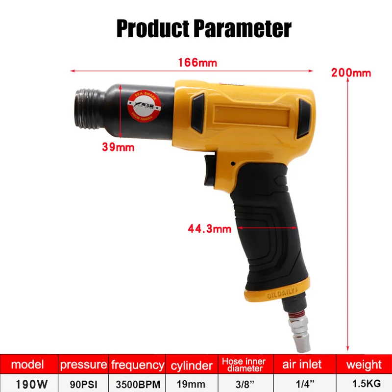 Air Hammer Professional Handheld Pistol Gas Shovels 190W Small Rust Remover Pneumatic Tools with 4 Chisels set