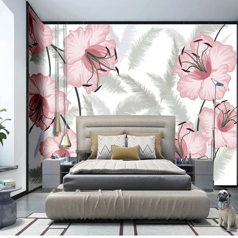 

Custom Self-Adhesive 3D Modern Minimalist Flower Feather Background Sticker Papel De Parede Fresco Tapety Flores Wallpaper Tapiz