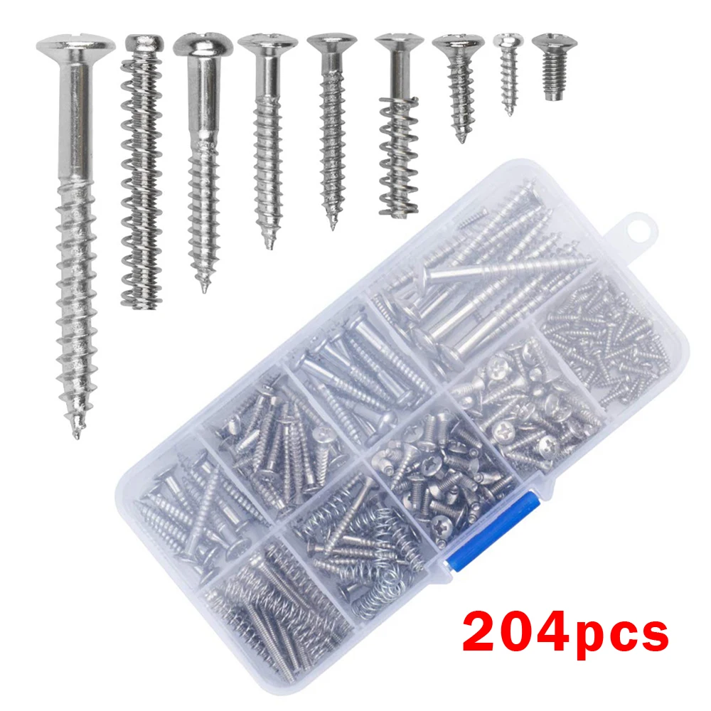 

Ohello 204 Pcs Guitar Screw Kit 9 Types Assortment Set with Springs for Electric Guitar Bridge Pickup Pickguard Tuner Switch