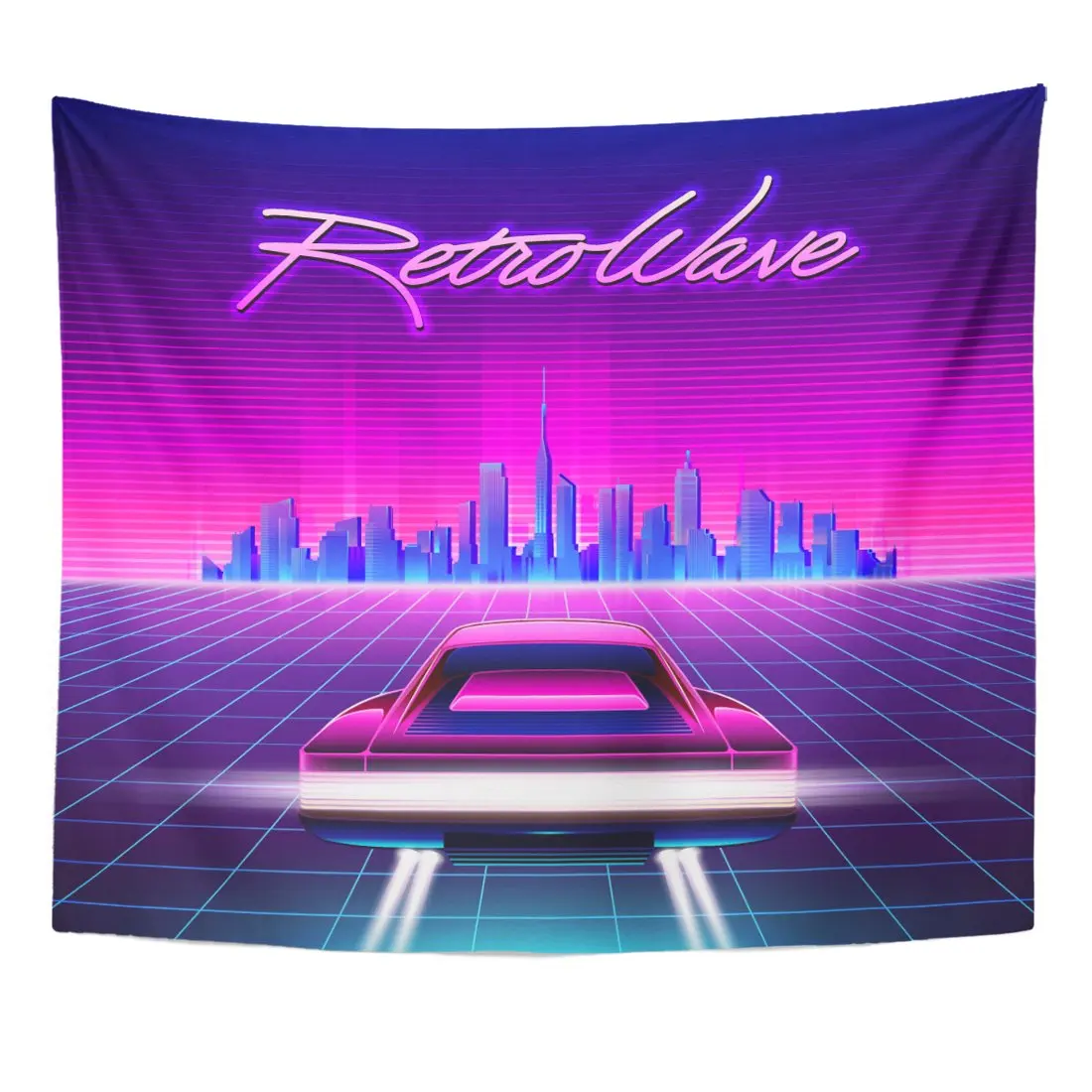 80S Retro Sci Fi Futuristic Synth Wave in 1980S Home Decor Tapestry Wall Hanging for Living Room Bedroom Dorm 50x60 Inches