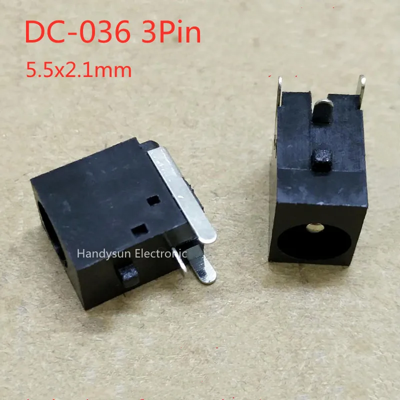 

DC-036 DC Power Socket Female Base 5.5x2.1mm DC Power Interface Straight Plug 3Pin With Post Core 2.0 Panel Mount Connector