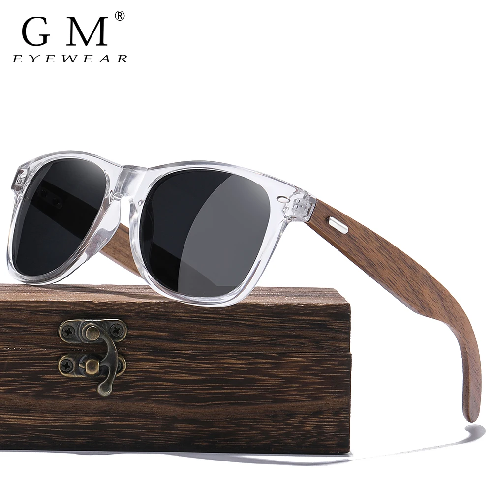 

GM Brand Transparent Color Frames Sunglasses Men Women's Polarized Delicate Fashion Handmade Wood Sunglasses With Box