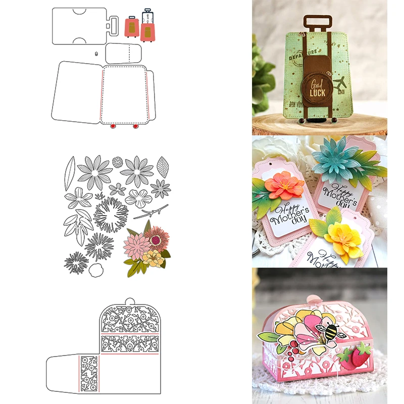 

Various Petal Foliage Gift Box Suitcase Combination Metal Cutting Dies DIY Scrapbooking Craft Paper Cards Embossing Dies 2021