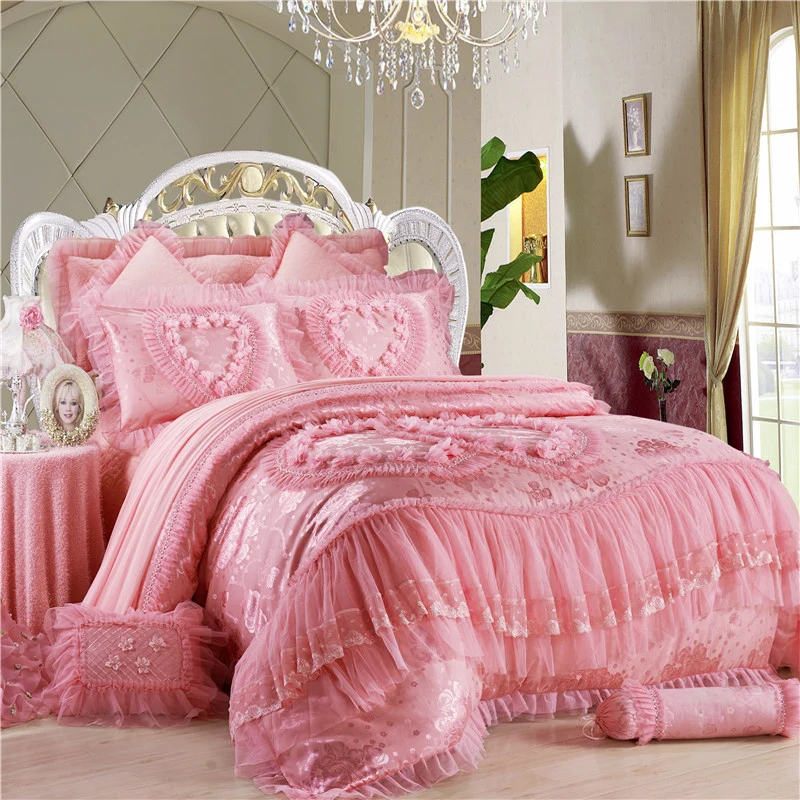 Imagem -03 - Almas Gêmeas de Seda Algodão Casamento Cama Conjunto Luxo Lace Duvet Cover Colcha e Fronhas Rainha e King Size Pcs Pcs