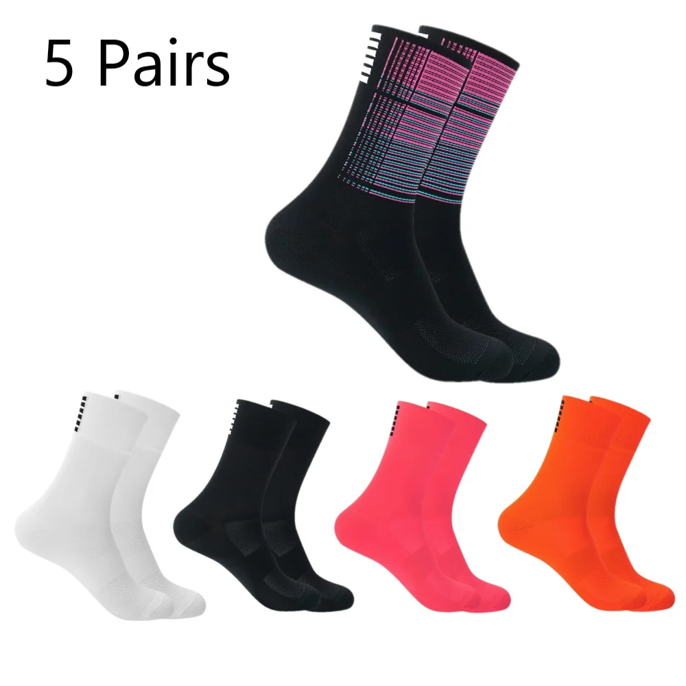 YKYWBIKE 5 Pairs Sports Racing Cycling Socks Set Professional Brand Sport Socks Breathable Road Bicycle Socks Men and Women