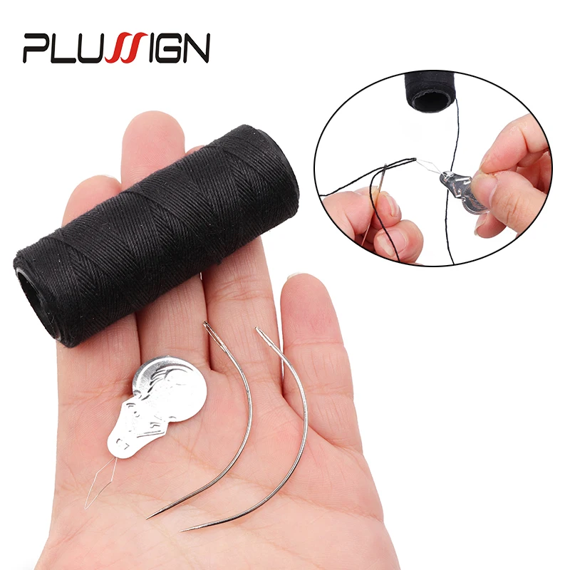 Plussign-hilo de coser para peluca, aguja e hilo para coser en el cabello, agujas C para tejer el cabello, herramientas para hacer Plussgin pelucas, 4 piezas por lote