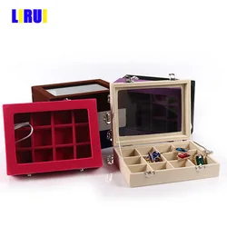 L20*W15*H4.8cm Jewelry Display 12 Compartments Gift Packaging Box Jewellery Organizer with Glass Lid Wrapped High Level Velvet