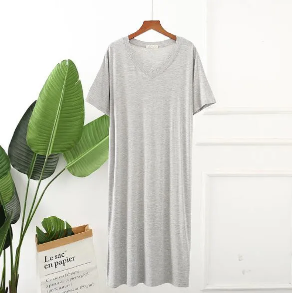 Robe de nuit en coton modal à manches courtes pour femmes, vêtements de nuit amples, chemise de nuit longue, grande taille