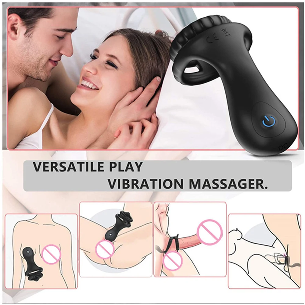 Anillo vibrador para pene masculino, estimulador de perineo, slilicono Dual, retardante de eyaculación, Juguetes sexuales para hombres y parejas,