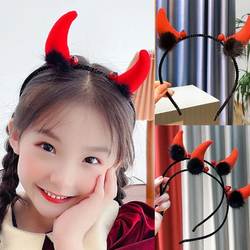 Ox Horns Headwear Devil Horn Hairbands Non Slip Headpiece Novelty Photo Props Fancy Dress Halloween Cosplay Headdress