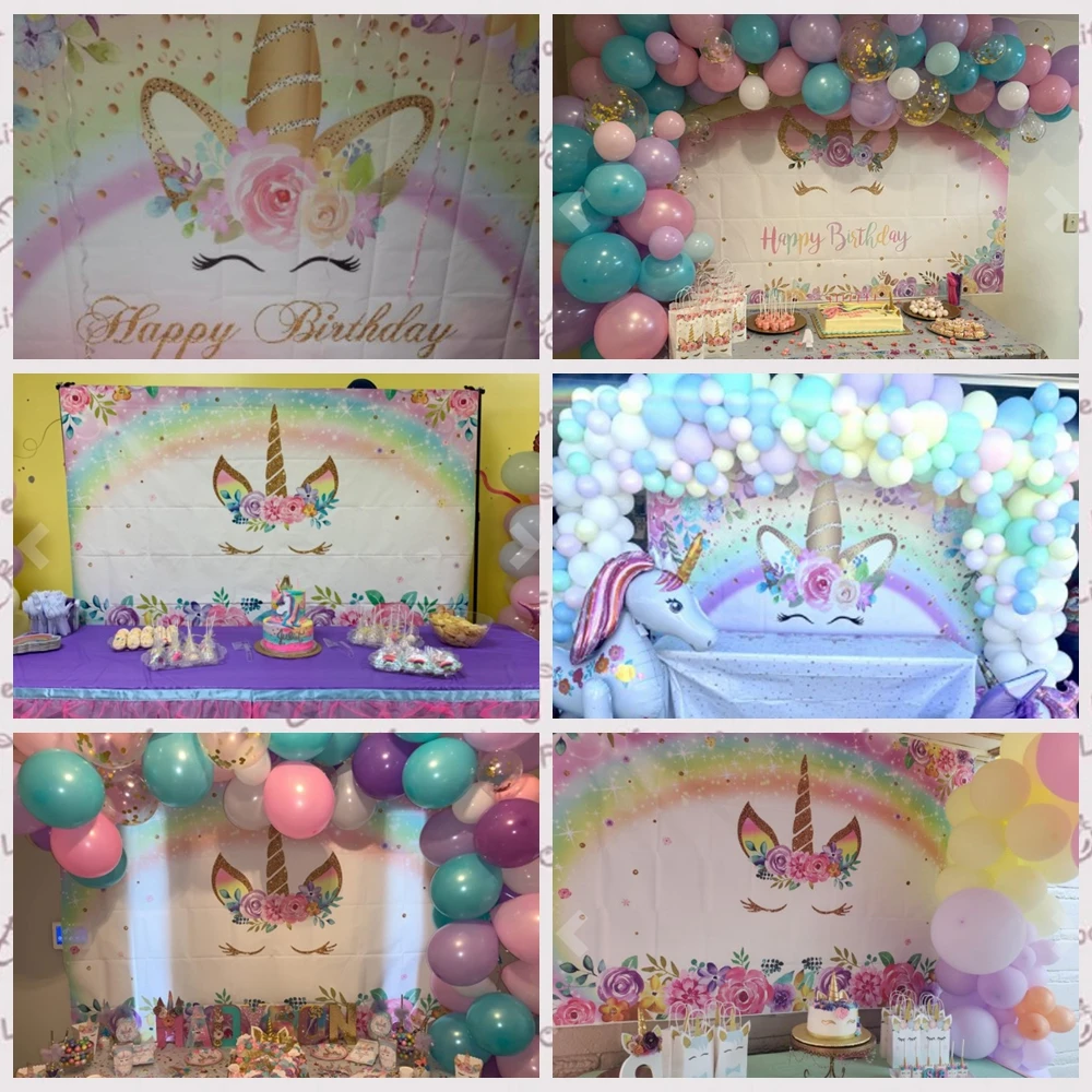 Yeele Dreamy Unicorn Glitters Flowers Newborn Girl Baby Birthday Photography Backdrop Decoration Backgrounds For Photo Studio